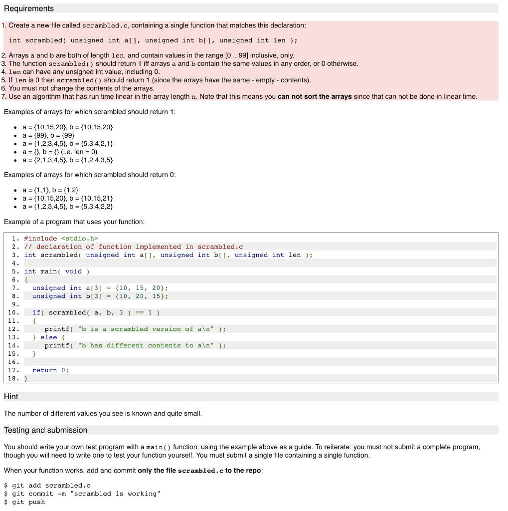 Ques) write a program in c which meets the following requirements. Requirements