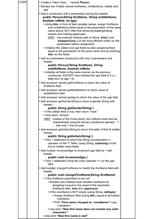  DE! |. Create a "New Class... named Person Declare the 4