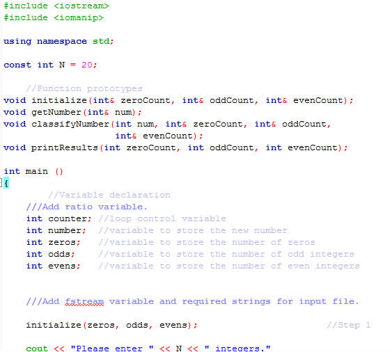 #include #include using namespace std; const int N-20; //Function prototypes void
