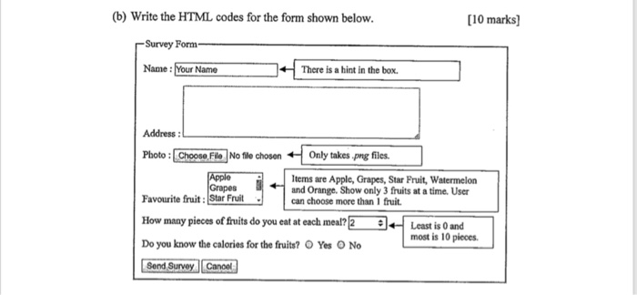  b) Write the HTML codes for the form shown below. [10