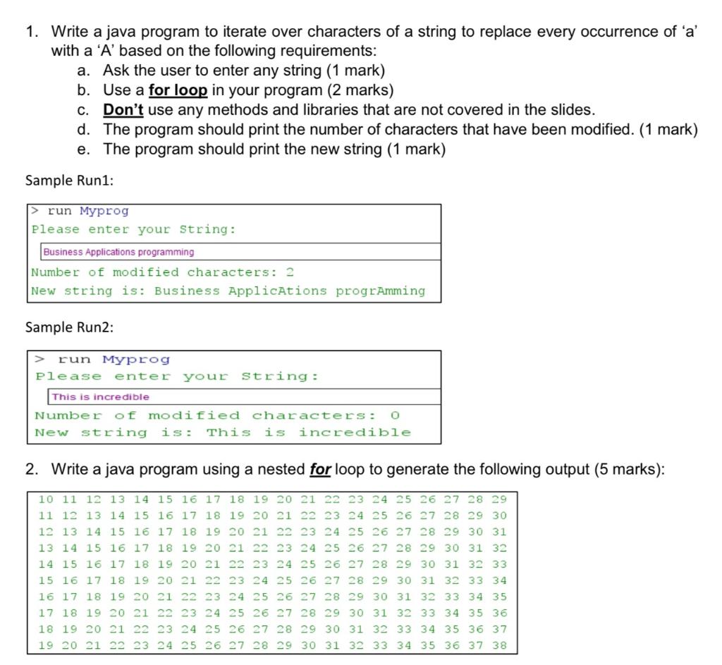  1. Write a java program to iterate over characters of a