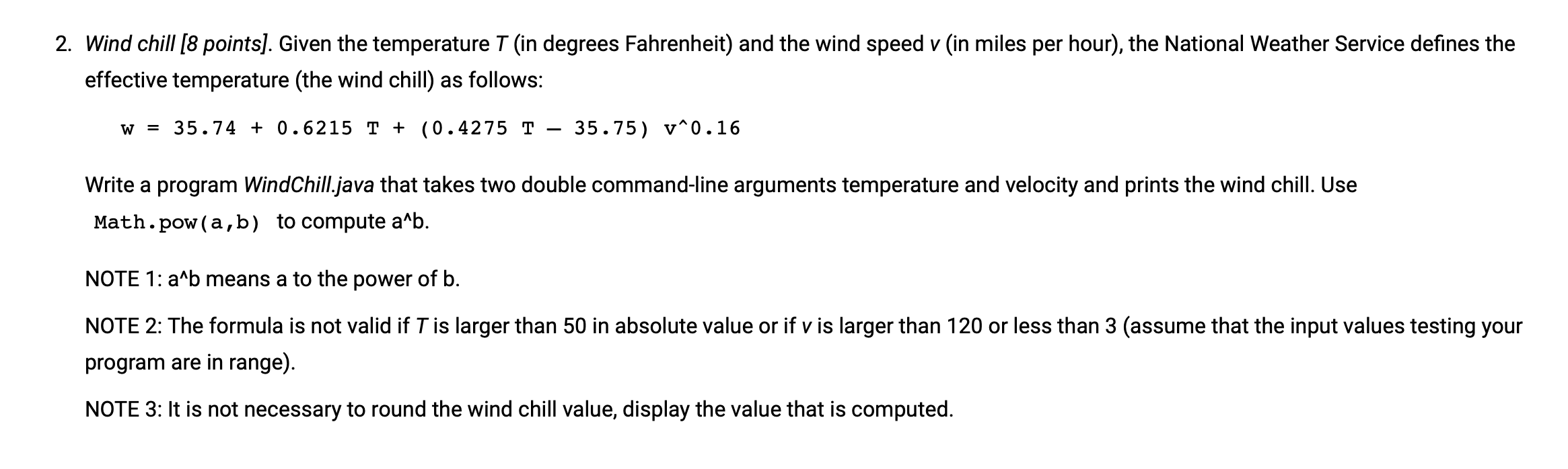  can you please write this code in java 2. Wind chill