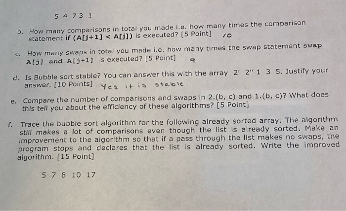 the following Bubble sort algorithm. Answer the following based on this algorithm