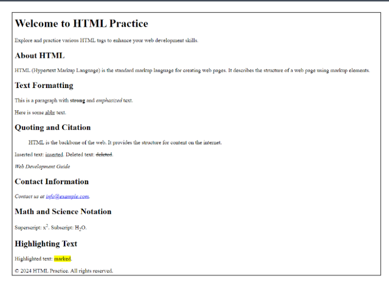  give html code Welcome to HTML Practice Explore and practice various