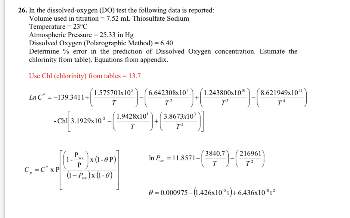  In the dissolved-oxygen (DO) test the following data is reported: Volume