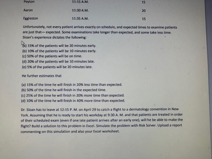 NAME SCHEDULED APPOINTMENT TIME EXPECTED TIME NEEDED Roma 9:30 AM 15 Dwight