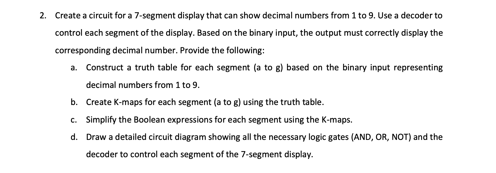  Create a circuit for a 7-segment display that can show decimal