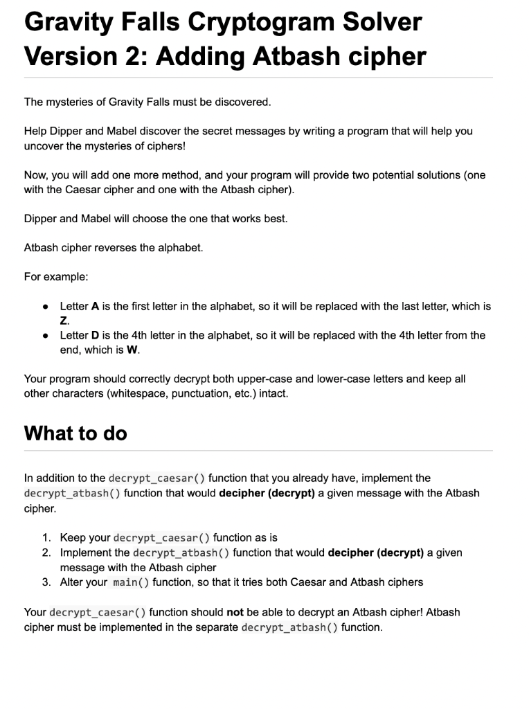  Gravity Falls Cryptogram Solver Version 2: Adding Atbash cipher The mysteries