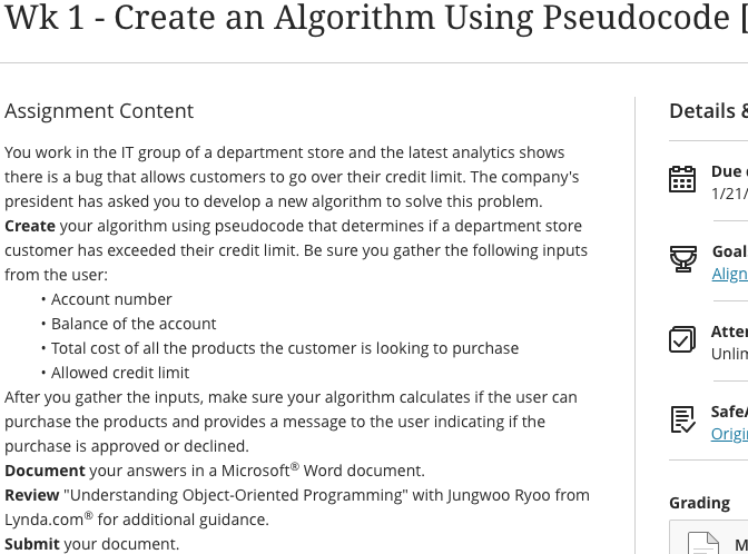 I need help creating an algorithm using Pseudocode please. Below is a