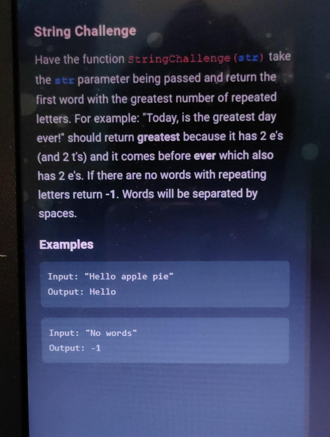  String Challenge Have the function stringchallenge (stz) take the str parameter