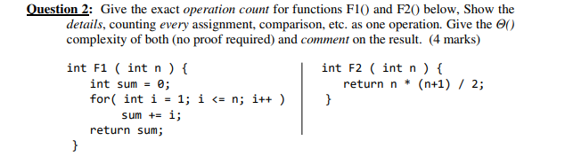 data structures & algorithm Question 2: Give the exact operation count for