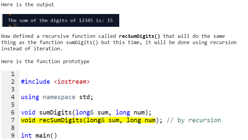 is that function defined non-recursively. 20 /on-recursive sum of digits 21 void