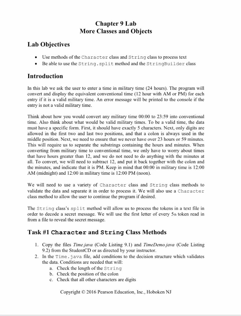  Chapter 9 Lab More Classes and Objects Lab Objectives Use methods