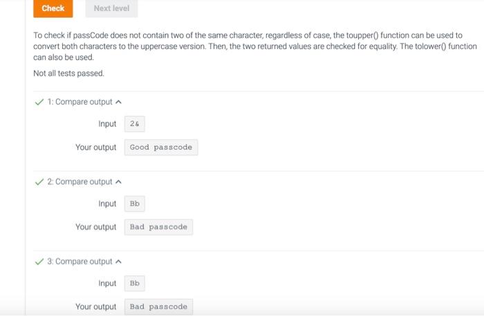 contain two of the same character. - For alphabetic characters, passCode does