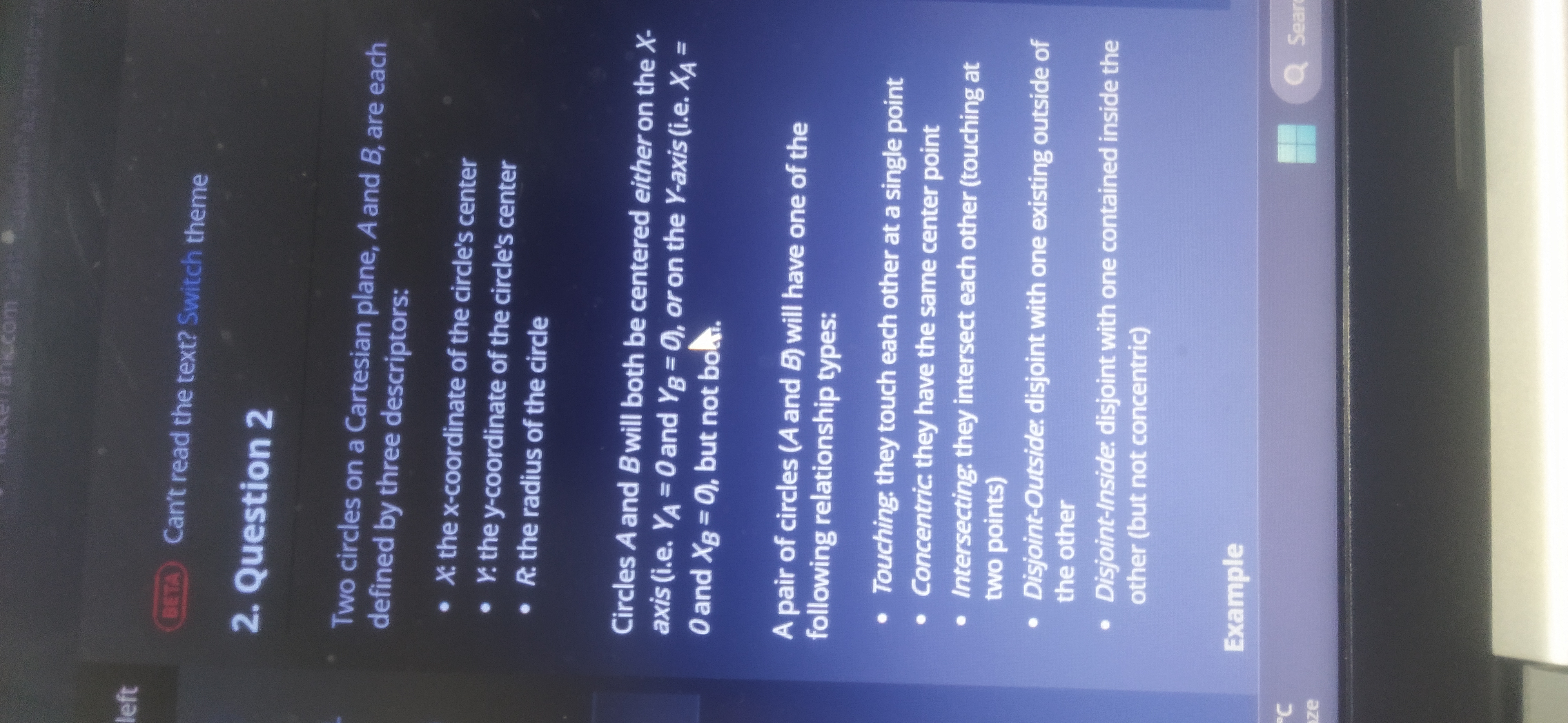  Question 2 Two circles on a Cartesian plane, A and B,