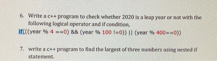  6. Write a c++ program to check whether 2020 is a