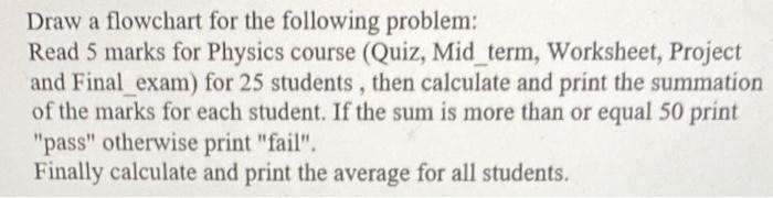  Draw a flowchart for the following problem: Read 5 marks for