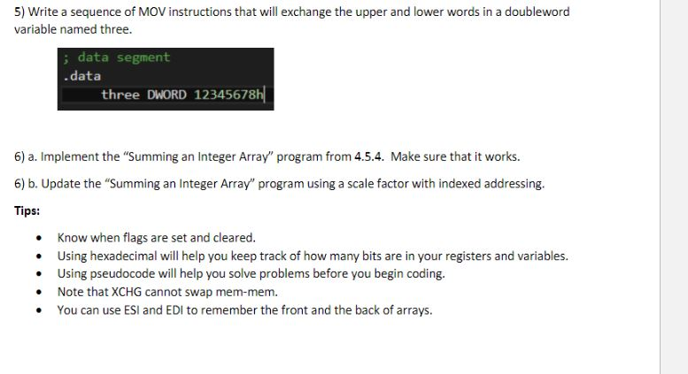 I just need some help creating this assembly program. 1) Create a