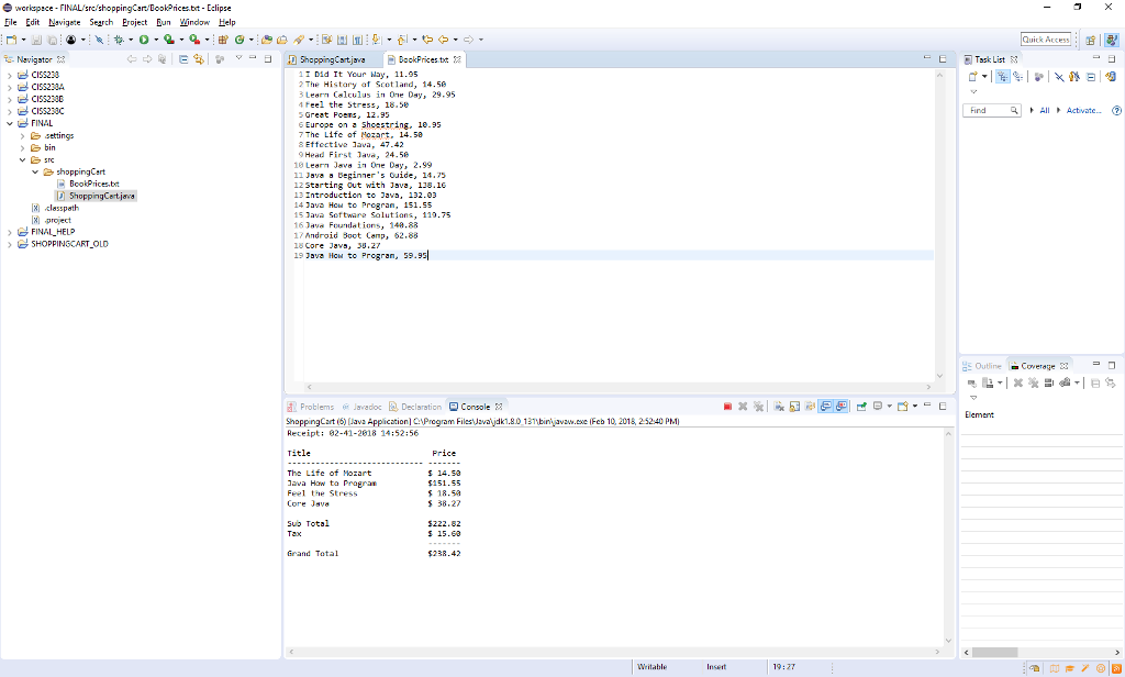 Create a Java GUI application that works like a shopping cart system