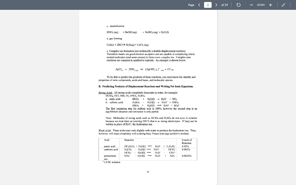 ZOOM Experiment1 Chemical Reactions and Net Lonic Equations I. Objective: To predict