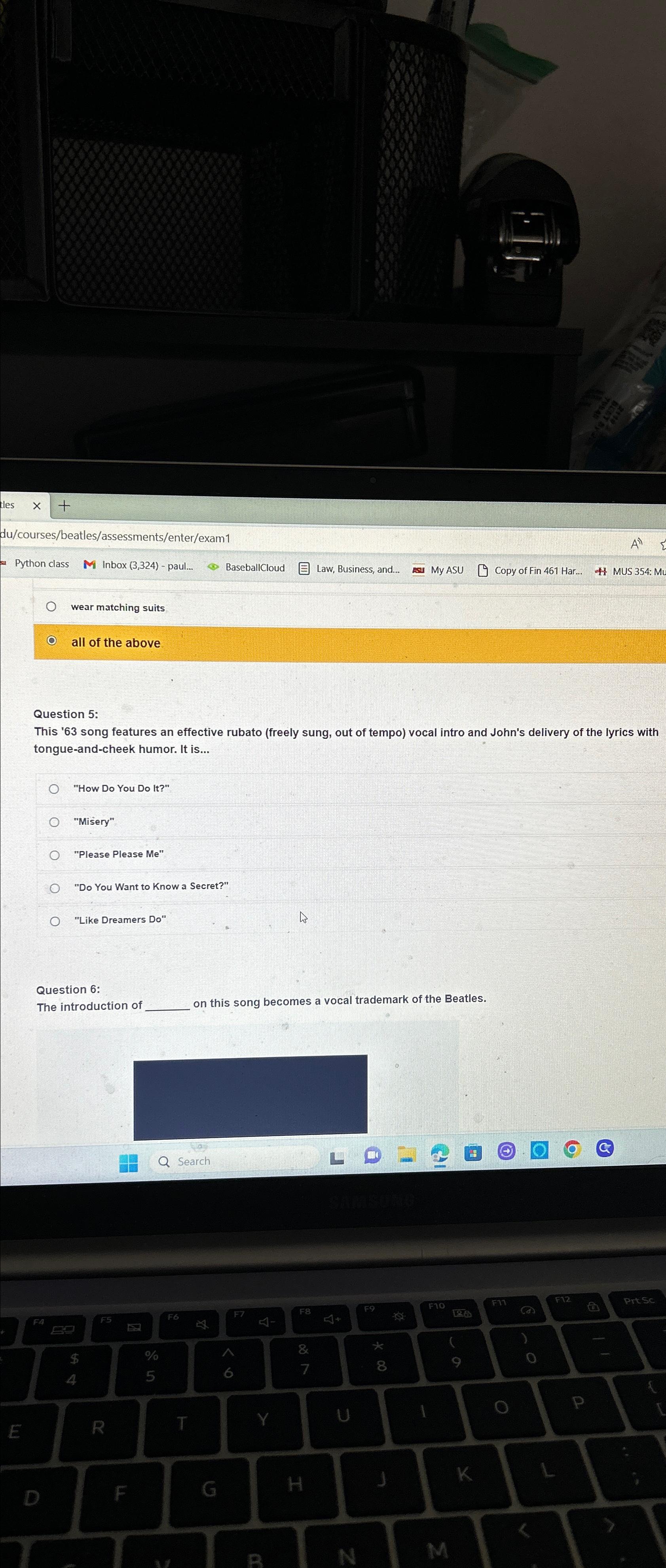  du/courses/beatles/assessments/enter/exam1 Python class Inbox (3,324)- paul... BaseballCloud Law, Business, and... My