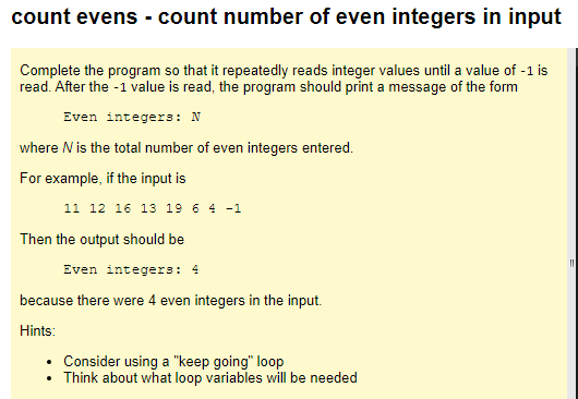 Could use some help programing this in C. count evens - count