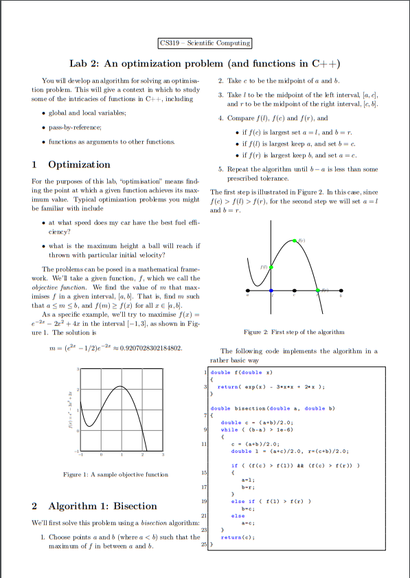 CS319 - Scientific Computing Lab 2: An optimization problem (and functions
