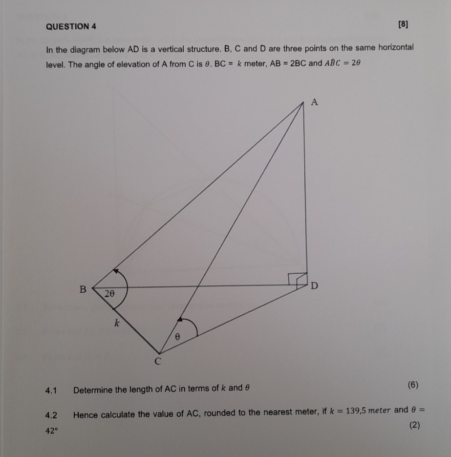  QUESTION 4 [8] In the diagram below AD is a vertical