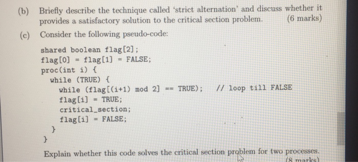 Explain whether this code solves the critical section problem for two processes.