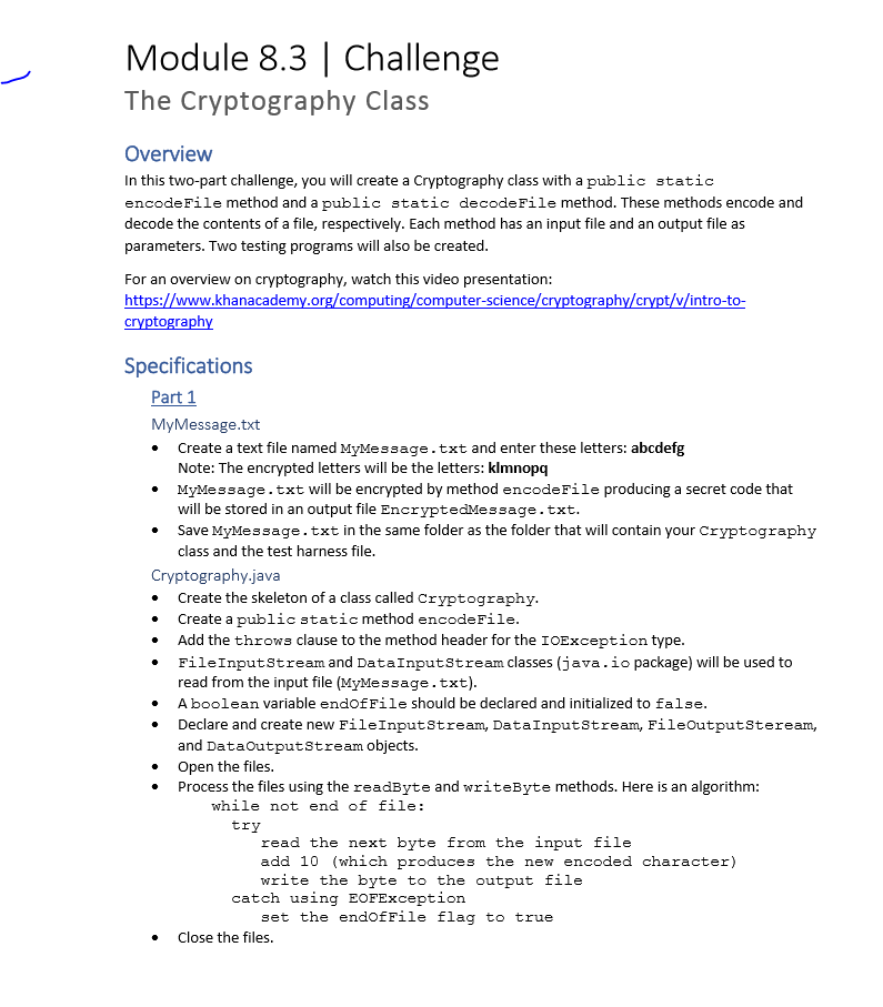  Module 8.3 | Challenge The Cryptography Class Overview In this two-part