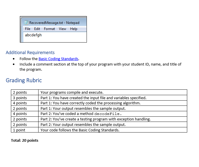 the contents of a file, respectively. Each method has an input file