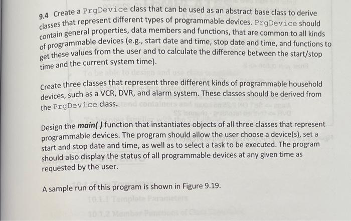  c++ code only 9.4 Create a PrgDevice class that can be