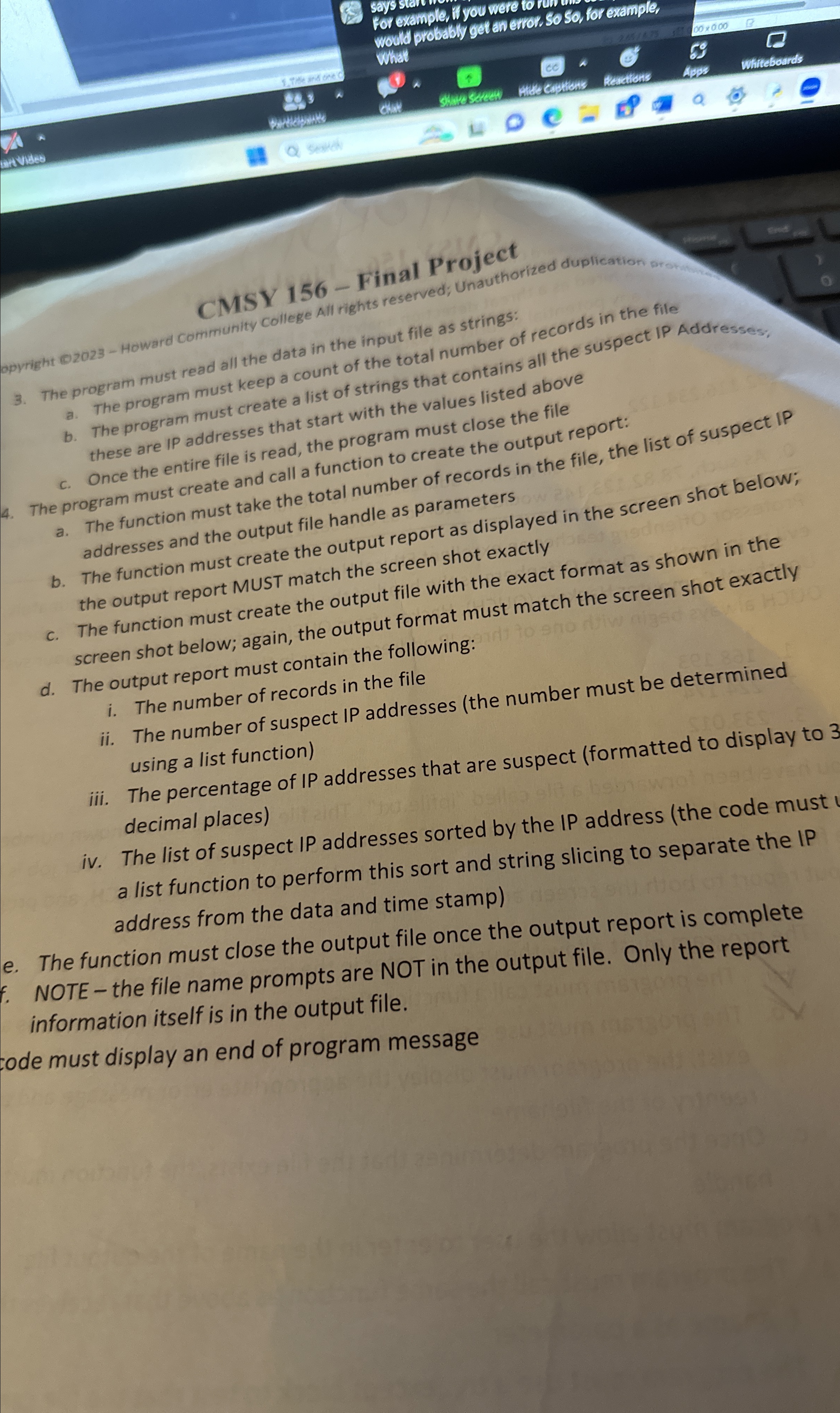  CMSY 156- Final Project a. The program must keepate a list