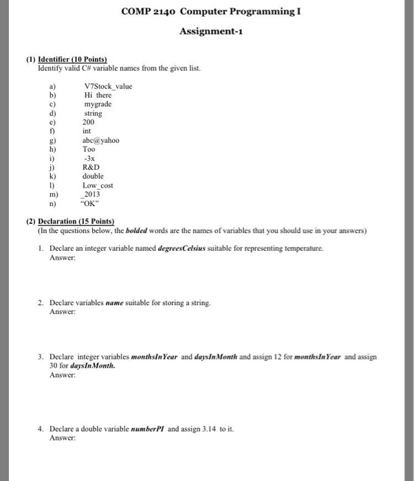  Please clear hand written and simple answer COMP 2140 Computer Programming
