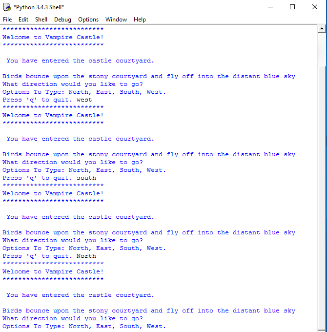 I wrote a code which asks the user to input either east,