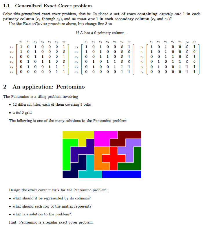 exact cover problem, that is: is there a set of rows containing