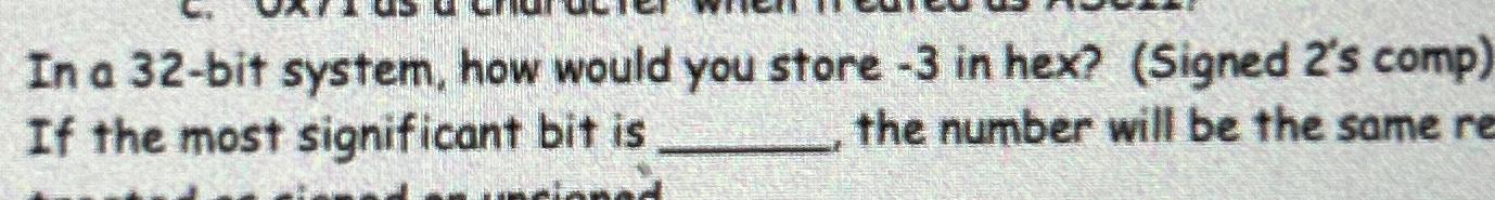  In a 32-bit system, how would you store -3 in hex?