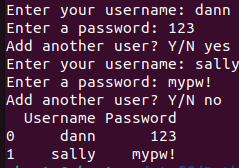 takes user input and create a dataframe. It remembers the previous usernames