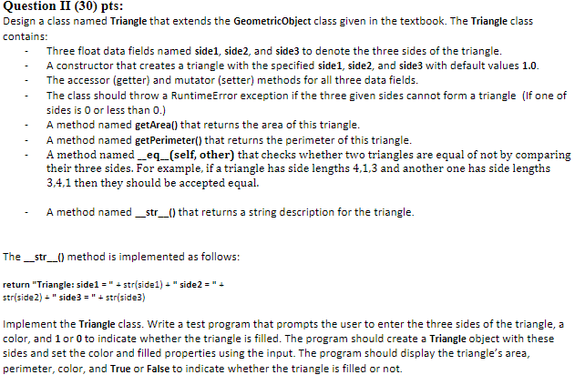 Solve in python and exactly what is shown below Question II (30)