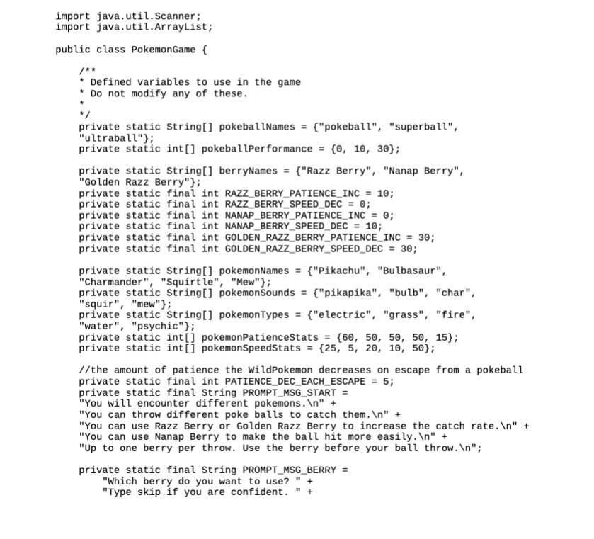 Part 4: Implementing PokemonGame.java (3 points) (creating and testing) (Pair programming allowed)
