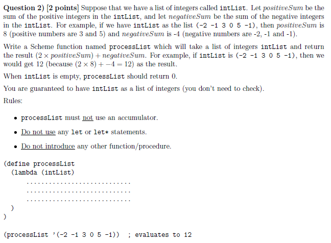  Question 2)[2 points] Suppose that we have a list of integers