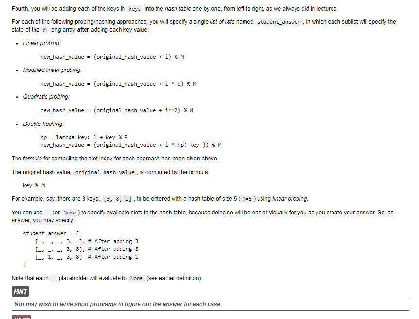 each key will be added using linear probing : Fill in your