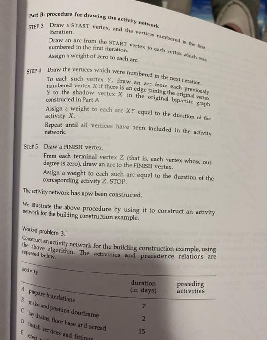 construct an activity network for this project. (li) List any redundant arcs