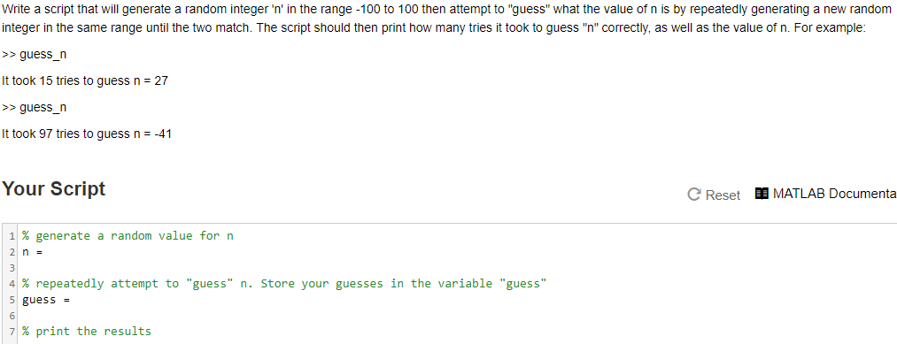  Write a script that will generate a random integer 'n' in