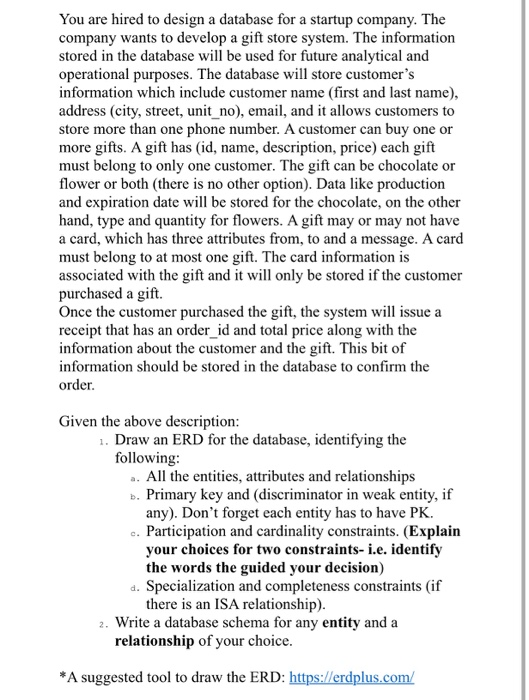  what is the ans for this using erdplus? You are hired