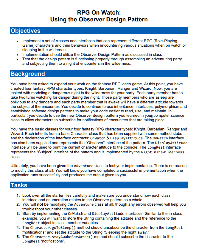 For java, submitting given code and documentation given for assignment. Separated classes