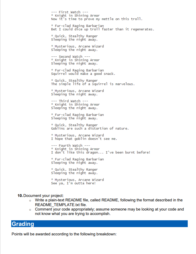 { NightInTheWilderness night = new NightInTheWilderness(); Character[] partyMembers = new Character[4]; partyMembers[0]