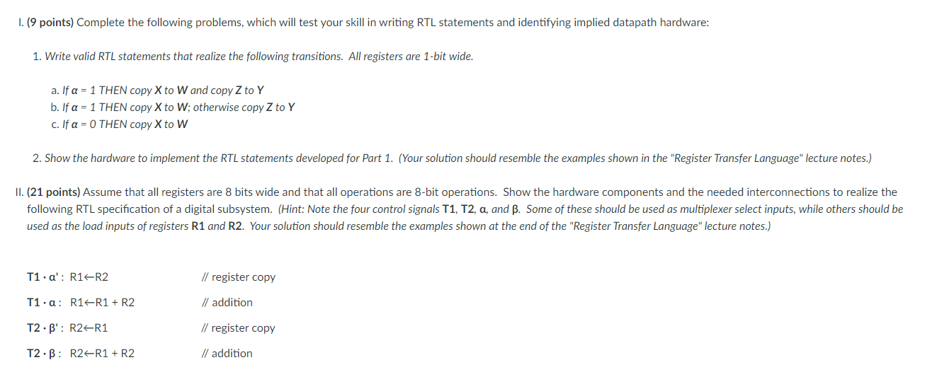  I. (9 points) Complete the following problems, which will test your