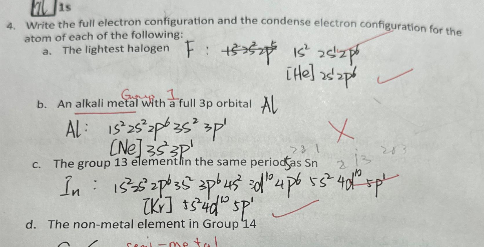  Write the full electron configuration and the condense electron configuration for