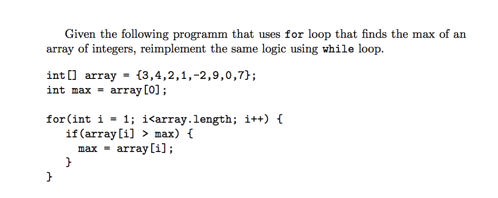 Using Java Given the following programm that uses for loop that finds